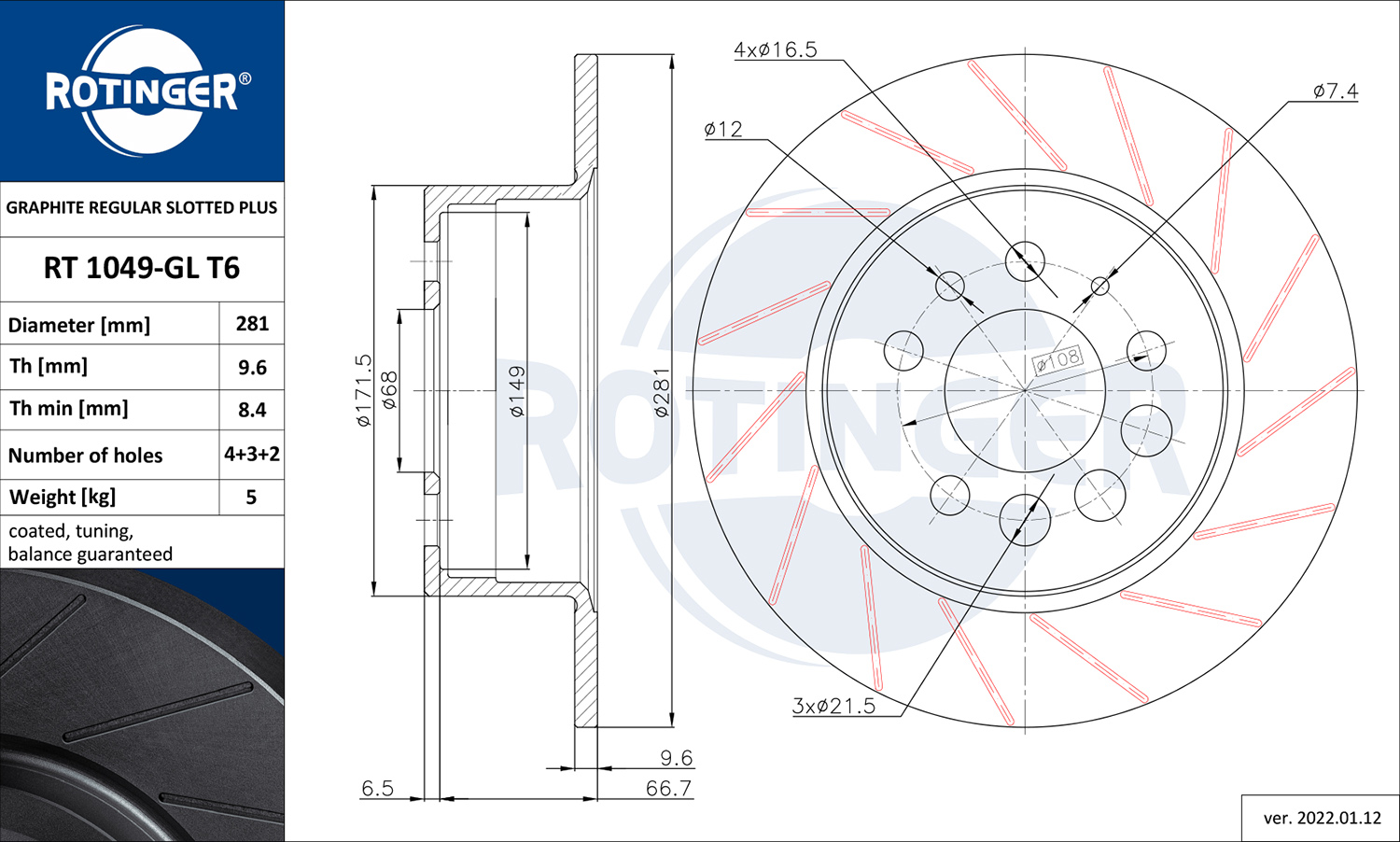 ROTINGER Féktárcsa, mind RT1049-GLT6_ROT